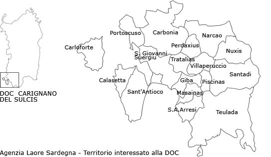 Mappa della DOC Carignano del Sulcis