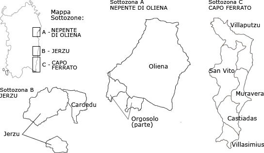Mappa della DOC Cannonau