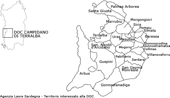 Mappa della DOC Campidano di Terralba