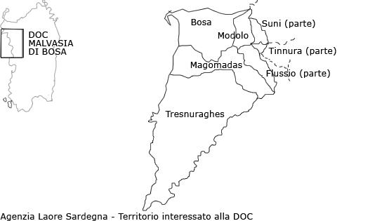 Mappa della DOC Malvasia di Bosa